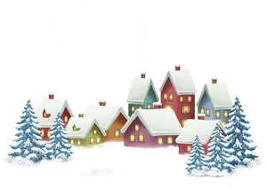 Winter Village Snowy Houses Smoke Chimneys PNG Image