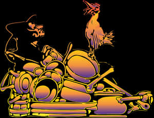 Witch Drummer Neon Art PNG image with transparent background