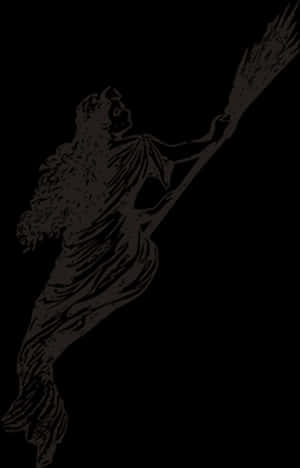 Witch Flying On Broomstick Silhouette PNG with transparent background