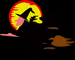 Witch Silhouette Against Full Moon PNG image with transparent background