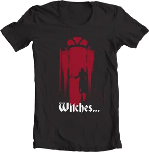 Witches Silhouette Red Dripping Paint T Shirt Design PNG Image