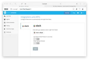 Wix Slack Integration Settings Screenshot PNG Image