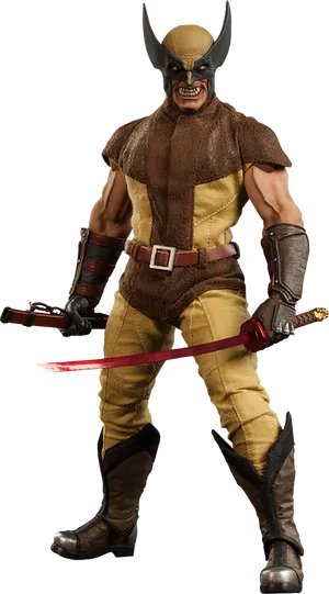 Wolverine Classic Costume Action Pose PNG Image