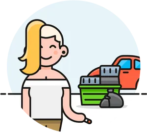 Woman Charging Electric Car Illustration PNG Image