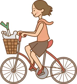 Woman Cyclingwith Groceries PNG Image