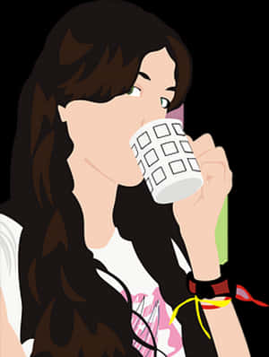 Woman Drinking From Cup Illustration PNG image with transparent background