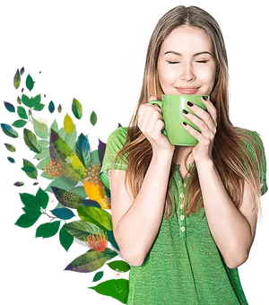 Woman Enjoying Herbal Tea PNG Image