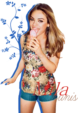 Woman_ Enjoying_ Ice_ Cream PNG Image