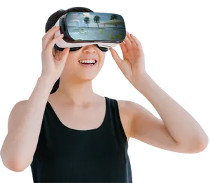 Woman Experiencing V R Technology PNG Image