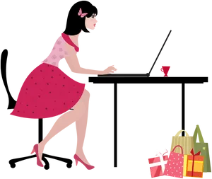 Woman Online Shopping Illustration PNG Image