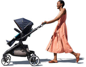 Woman Pushing Baby Stroller PNG image with transparent background