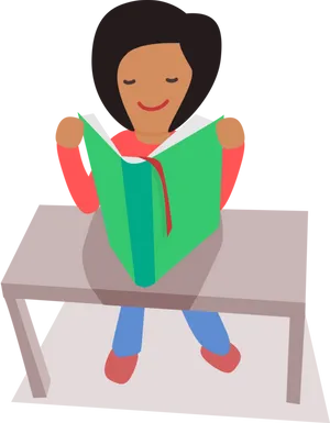 Woman Reading Book At Table PNG Image