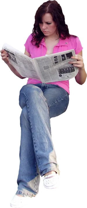 Woman Reading Newspaper Sitting PNG Image