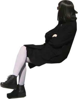 Woman Seated Invisible Chair Fashion PNG Image