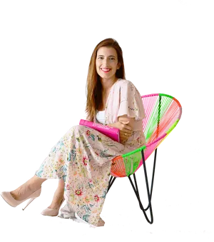 Woman Sittingin Colorful Chair PNG Image