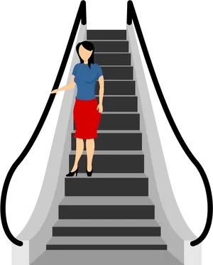 Woman Standingon Escalator PNG Image