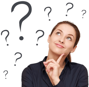 Woman Thinking Among Question Marks.png PNG image with transparent background