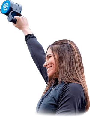 Woman Using Massage Gun PNG Image