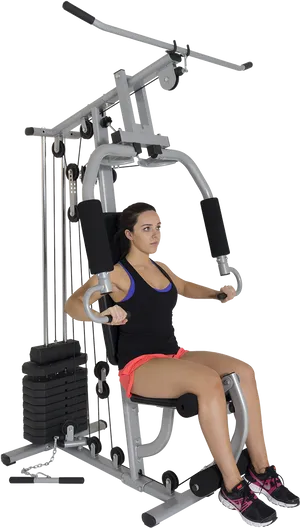 Woman Using Pec Deck Machine PNG Image