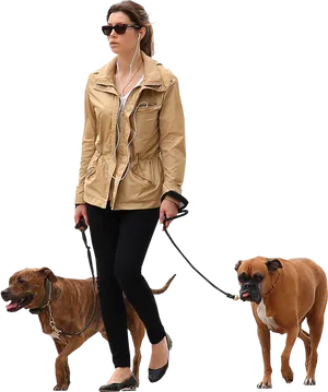 Woman Walking Dogs Casual Outfit PNG Image