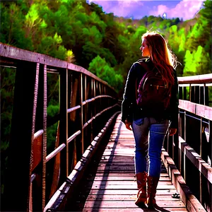 Woman Walking On Bridge Png Cqt PNG Image