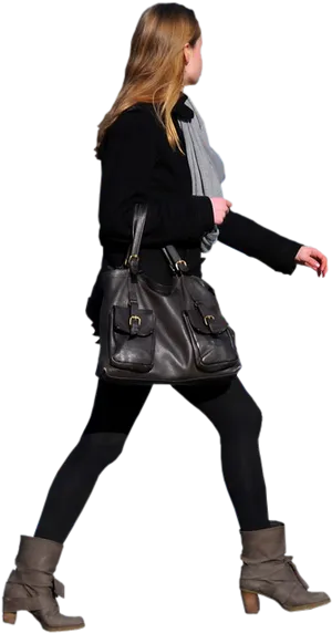 Woman Walkingin Black Outfit PNG Image