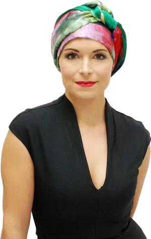 Woman Wearing Colorful Head Bandana PNG Image