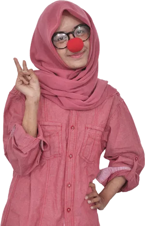 Woman With Clown Nose Gesture PNG Image