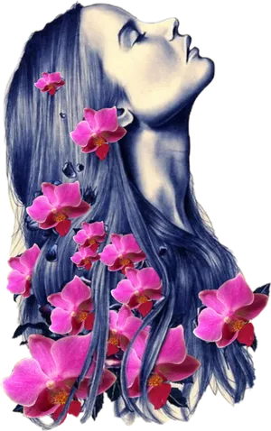 Woman With Orchids In Hair PNG Image