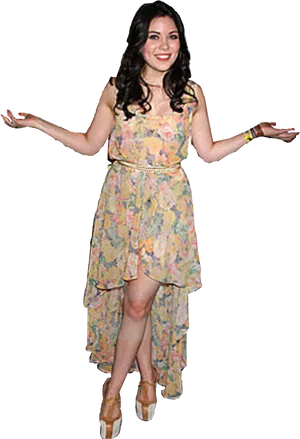 Womanin Floral Dress Smiling PNG Image