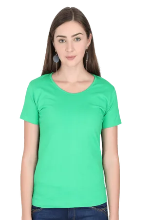 Womanin Green Tshirt PNG Image