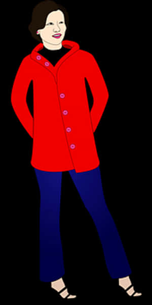 Womanin Red Coatand Blue Pants PNG image with transparent background