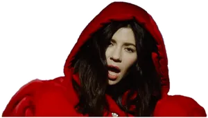 Womanin Red Hoodie Winking PNG Image