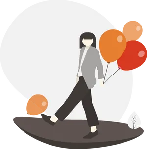 Womanwith Balloons Illustration PNG Image