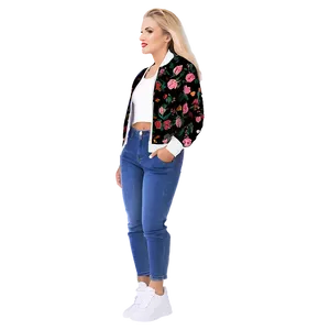 Women's Floral Bomber Jacket Png Fmr50 PNG Image