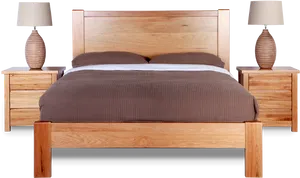 Wooden Bed With Nightstandsand Lamps PNG Image