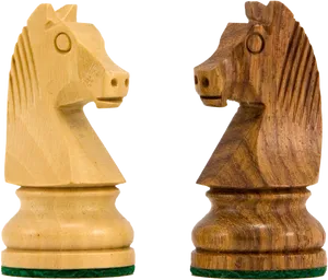 Wooden Chess Knights Facing Each Other PNG Image