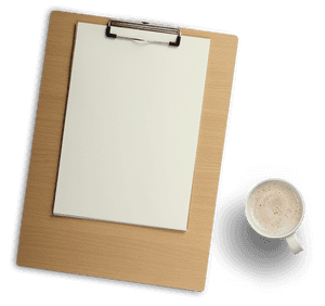 Wooden Clipboardand Coffeeon Desk PNG image with transparent background
