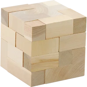 Wooden Cube Puzzle Construction PNG Image