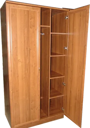 Wooden Cupboard Closet Open Doors PNG Image