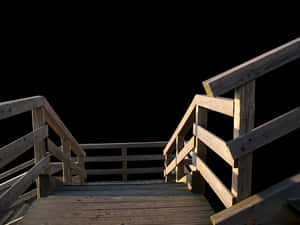 Wooden Deck Stairs Nighttime PNG image with transparent background