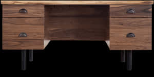 Wooden Deskwith Drawersand Metal Legs PNG image with transparent background