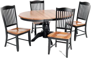 Wooden Dining Set Blackand Natural Finish PNG Image