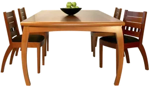 Wooden Dining Tablewith Chairsand Fruit Bowl PNG Image