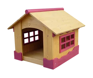 Wooden Dog Housewith Red Trim PNG Image