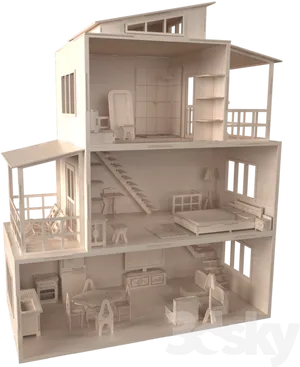 Wooden Dollhouse Model PNG Image