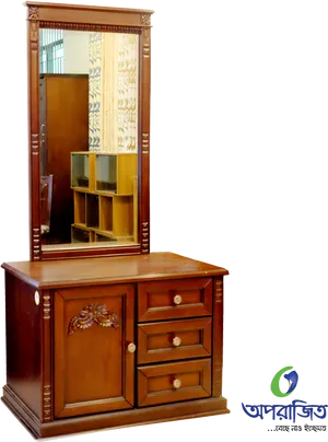 Wooden Dressing Tablewith Mirrorand Drawers PNG Image