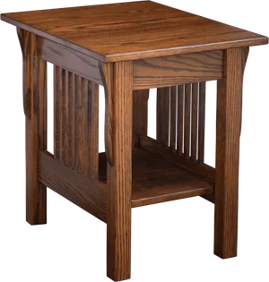 Wooden End Tablewith Slatted Shelf PNG Image