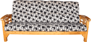 Teak Wood Sofa With Black Back Rest Cushion - Wood Carving Sofa Frame, HD Png Download PNG image with transparent background