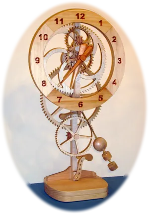 Wooden Gear Clockwith Pendulum PNG Image